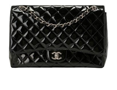 Maxi Classic Single Flap, &pound;2,900, Handbags, Black, Patent Leather, Front view